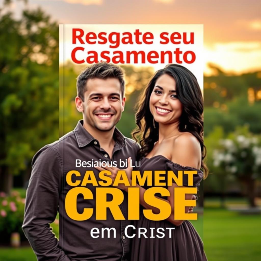 A captivating book cover for 'Resgate seu Casamento em Crise', featuring a joyful couple standing together, smiling brightly