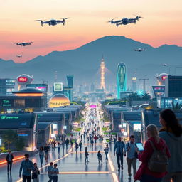 A futuristic vision of Iran featuring advanced technology and vibrant urban landscapes