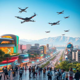 A futuristic vision of Iran featuring advanced technology and vibrant urban landscapes