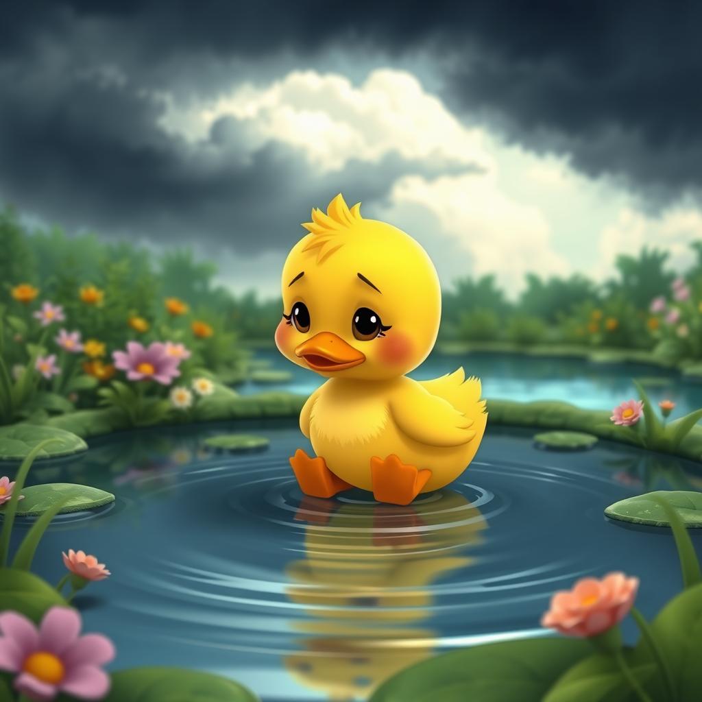 A small, animated pond scene featuring a little duck named Paco, who appears lonely and sad