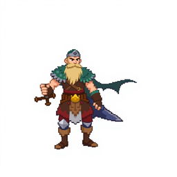 A Pokémon trainer sprite designed in 5th generation graphics style, inspired by Norse Vikings