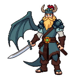 A Pokémon trainer sprite designed in 5th generation graphics style, inspired by Norse Vikings