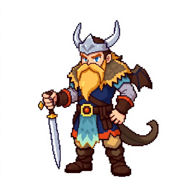 A pixel sprite of a Pokemon trainer, inspired by Norse Vikings, rendered in 5th generation graphics