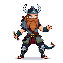 A pixel sprite of a Pokemon trainer, inspired by Norse Vikings, rendered in 5th generation graphics