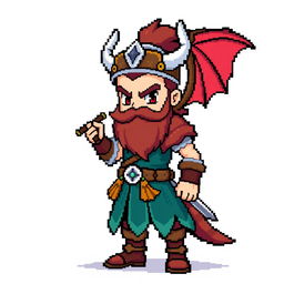 A pixel sprite of a Pokemon trainer, inspired by Norse Vikings, rendered in 5th generation graphics