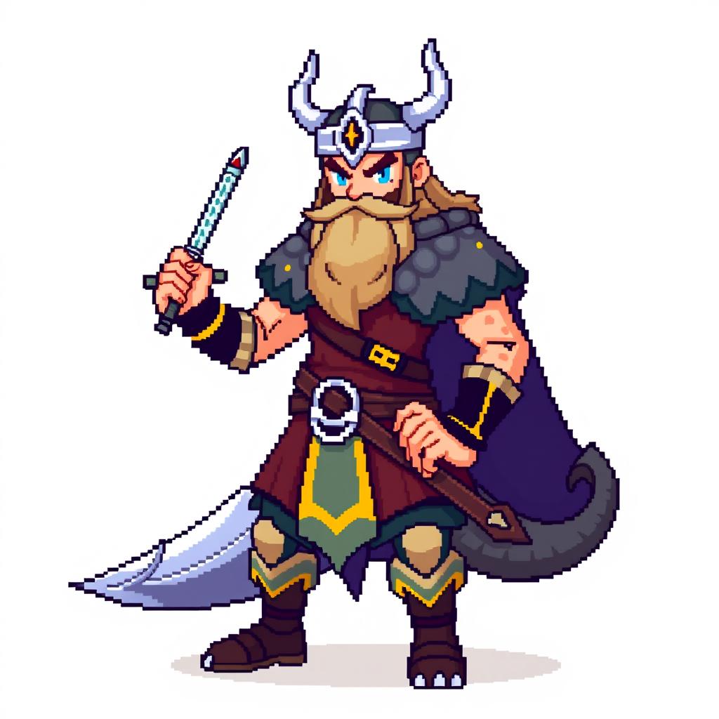 A pixel sprite of a Pokemon trainer, inspired by Norse Vikings, rendered in 5th generation graphics