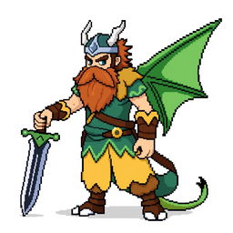 A full-body sprite of a Pokemon trainer designed in the style of 5th generation graphics, inspired by Norse Vikings