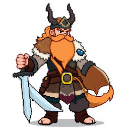 A pixel art sprite of a Pokémon trainer, inspired by Norse Vikings, full body