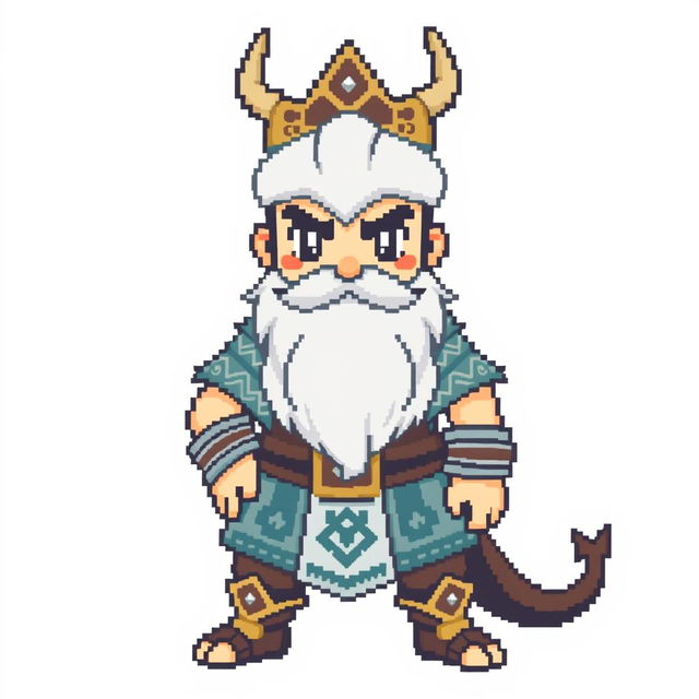 A full-body pixel sprite of a Pokemon trainer inspired by Norse Vikings, designed in 5th generation graphics style suitable for Pokemon Essentials