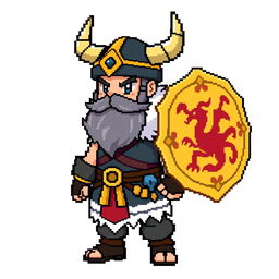 A full-body sprite of a Pokemon trainer inspired by Norse Vikings, designed in 5th generation pixel art style for Pokemon Essentials