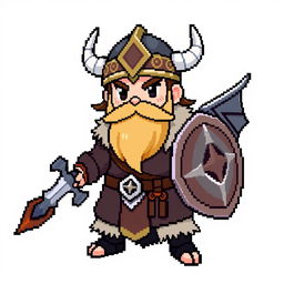 A full-body sprite of a Pokemon trainer inspired by Norse Vikings, designed in 5th generation pixel art style for Pokemon Essentials