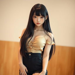 A stunning Japanese girl with medium height, possessing an almost perfect physique