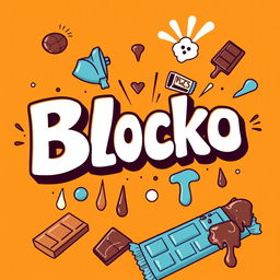 A vibrant illustration featuring the word "Blocka" in large, playful, and elegant white letters, designed with a funny and whimsical font