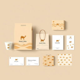 A complete visual identity design for an online store selling V60 coffee preparation tools, inspired by camels and desert nature