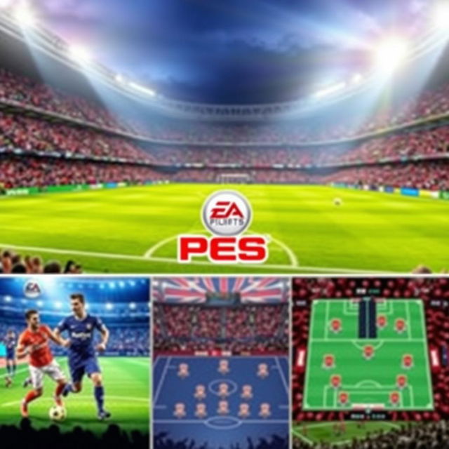 A colorful and dynamic composition of various football games popular among players and fans