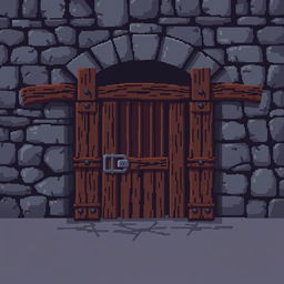 Pixel art representation of a 2D medieval prison gate viewed from the side