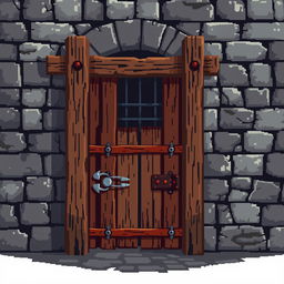 Pixel art representation of a 2D medieval prison gate viewed from the side