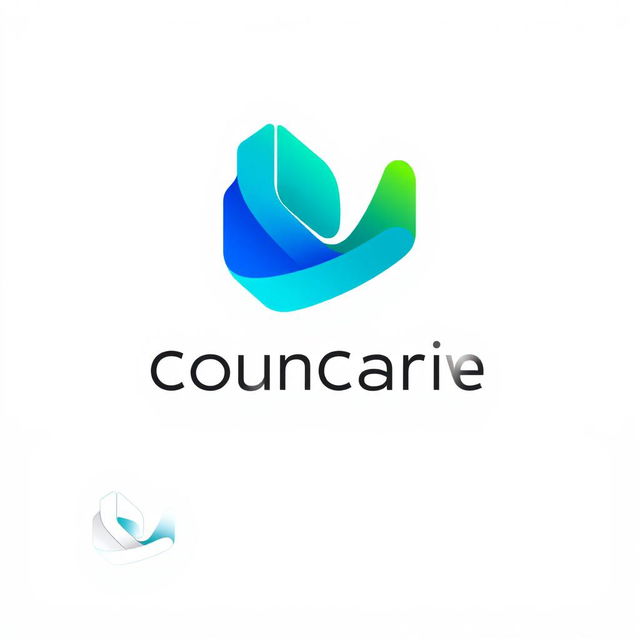 A modern logo design featuring an abstract geometric shape that symbolizes innovation and technology, with a color palette of blue and green gradients