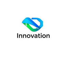 A modern logo design featuring an abstract geometric shape that symbolizes innovation and technology, with a color palette of blue and green gradients