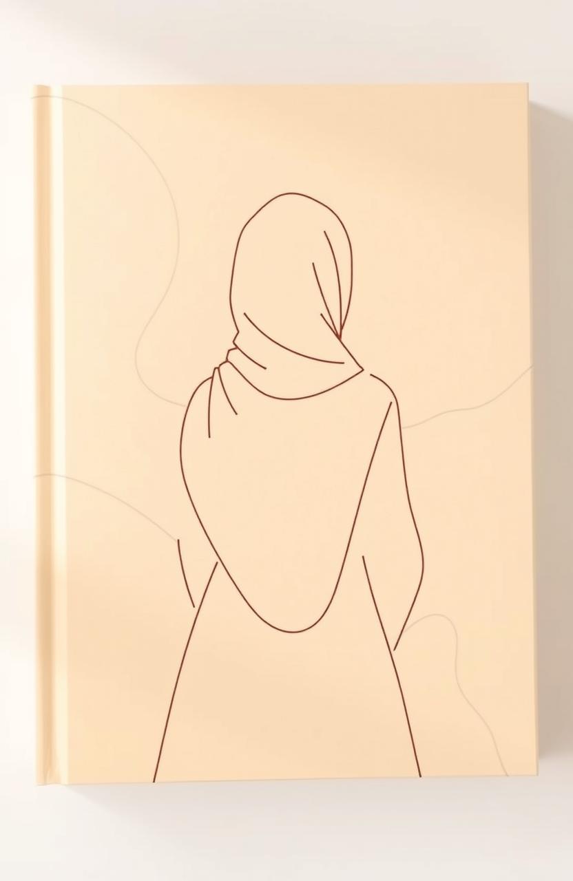 A minimalist book cover in warm beige tones, featuring a schematic outline of a woman in a hijab, shown from the back without a face