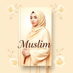 A beautifully designed book cover titled 'Muslim Woman' featuring a Muslim woman in an elegant beige hijab, exuding grace and strength