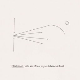 A simple drawing showing the trajectory of a positively charged particle in a uniform horizontal electric field