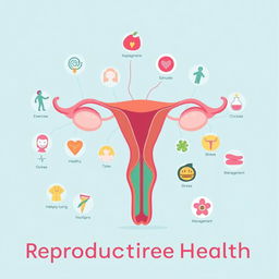 An educational poster design illustrating the importance of protecting reproductive health, featuring a vibrant anatomical illustration of the human reproductive system