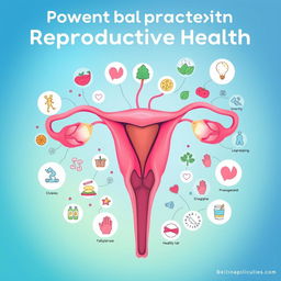 An educational poster design illustrating the importance of protecting reproductive health, featuring a vibrant anatomical illustration of the human reproductive system