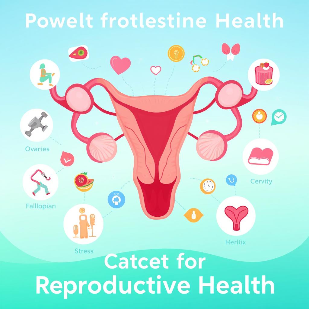 An educational poster design illustrating the importance of protecting reproductive health, featuring a vibrant anatomical illustration of the human reproductive system