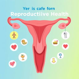 An educational poster design illustrating the importance of protecting reproductive health, featuring a vibrant anatomical illustration of the human reproductive system