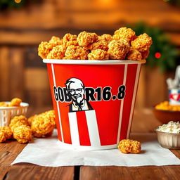 A deliciously styled bucket of KFC fried chicken overflowing with crispy, golden pieces