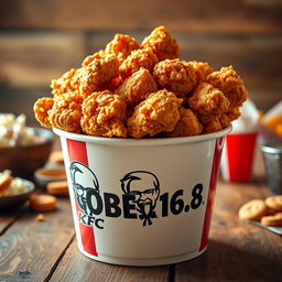 A deliciously styled bucket of KFC fried chicken overflowing with crispy, golden pieces