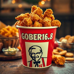 A deliciously styled bucket of KFC fried chicken overflowing with crispy, golden pieces