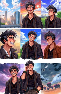A digital painting featuring a male character exhibiting a range of emotions in different scenarios