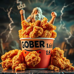 A bucket of crispy, golden brown fried chicken with the logo name 'GOBER 1