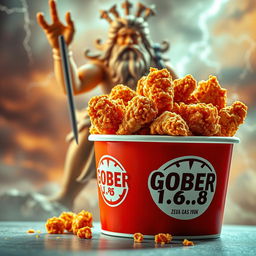 A bucket of crispy, golden brown fried chicken with the logo name 'GOBER 1