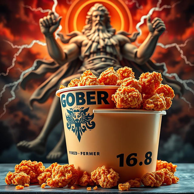 A bucket of crispy, golden brown fried chicken with the logo name 'GOBER 1