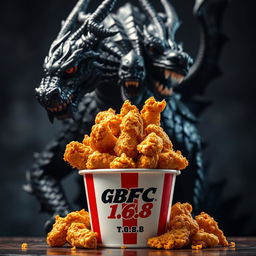 A bucket of KFC-style fried chicken, featuring crispy golden pieces piled high, prominently displaying the logo and name 'GOBER 1