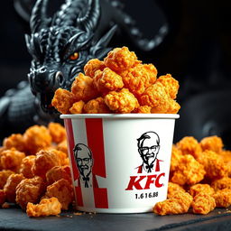 A bucket of KFC-style fried chicken, featuring crispy golden pieces piled high, prominently displaying the logo and name 'GOBER 1