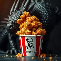 A bucket of KFC-style fried chicken, featuring crispy golden pieces piled high, prominently displaying the logo and name 'GOBER 1
