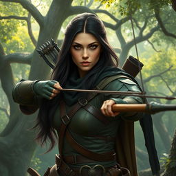 A high elf female ranger from Dungeons and Dragons, characterized by her elegant and ethereal features