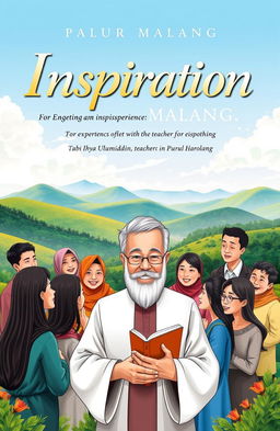 A captivating book cover design for an inspirational story about experiences with the teacher Abi Ihya Ulumiddin Nurul Haromain, set in Pujon Malang