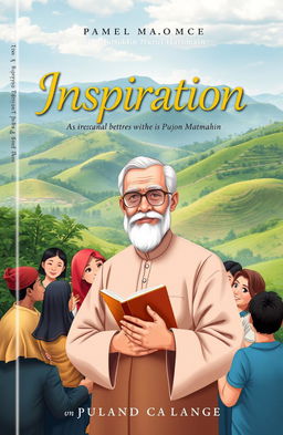 A captivating book cover design for an inspirational story about experiences with the teacher Abi Ihya Ulumiddin Nurul Haromain, set in Pujon Malang