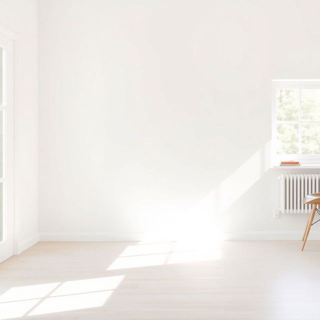 A clean and bright interior space featuring a freshly painted white wall