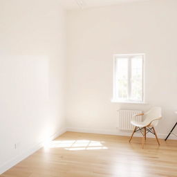 A clean and bright interior space featuring a freshly painted white wall
