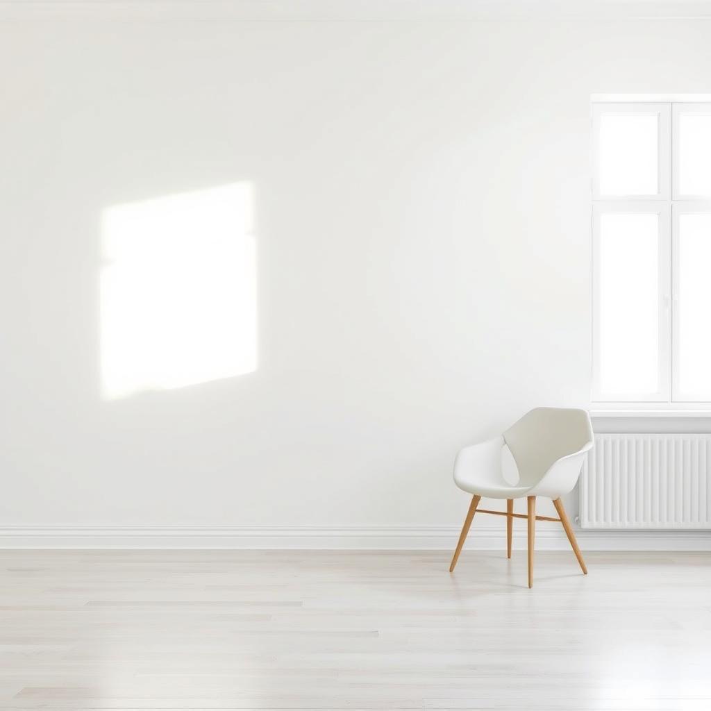 A clean and bright interior space featuring a freshly painted white wall