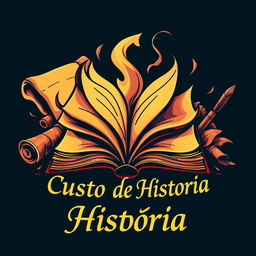 A vibrant and eye-catching t-shirt logo design featuring elements of storytelling and history, incorporating a stylized open book with animated pages that seem to flutter in the wind