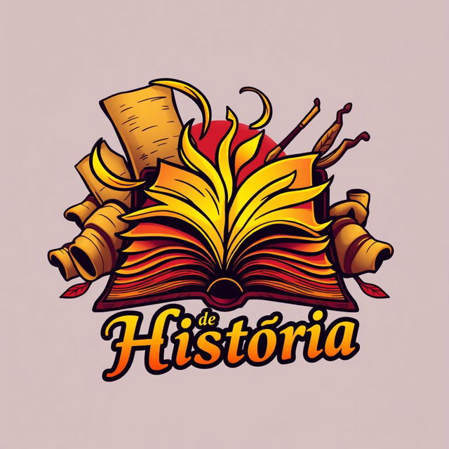 A vibrant and eye-catching t-shirt logo design featuring elements of storytelling and history, incorporating a stylized open book with animated pages that seem to flutter in the wind