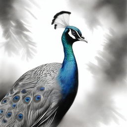 A different image showcasing a peacock, masterfully rendered in black and white using charcoal