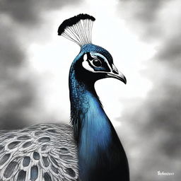 A different image showcasing a peacock, masterfully rendered in black and white using charcoal